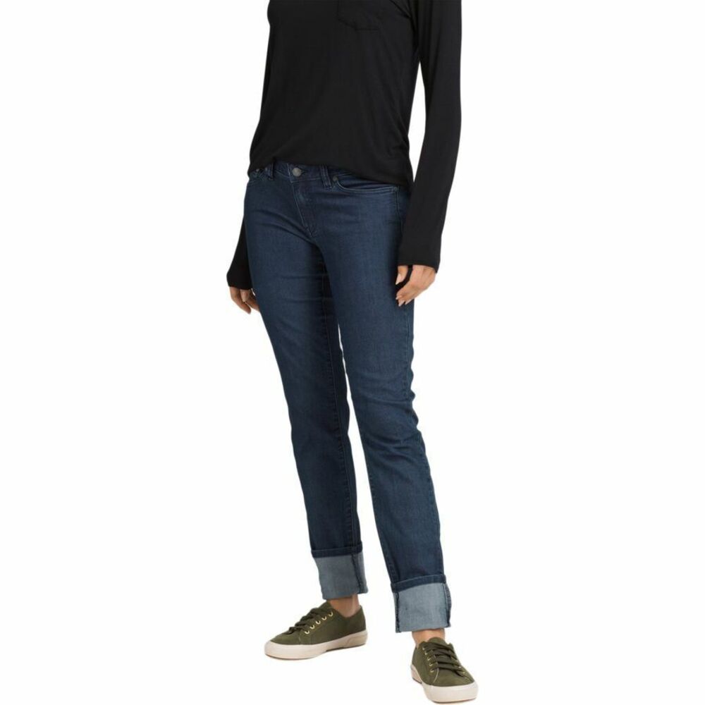 New NWT Womens 6 28 Prana Kara Straight Jean Dark Blue Cuff Long Stretch Organic